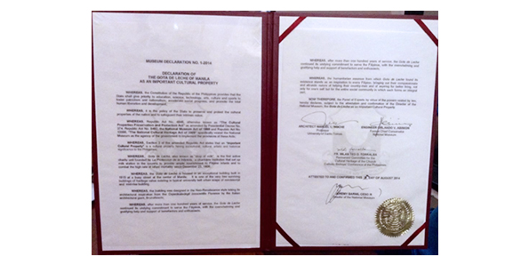 Declaration of the Gota de Leche building Manila as an Important Cultural Property
